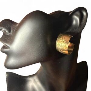 Vintage Gold-tone Floral Design Wide Cuff Hoop Earrings